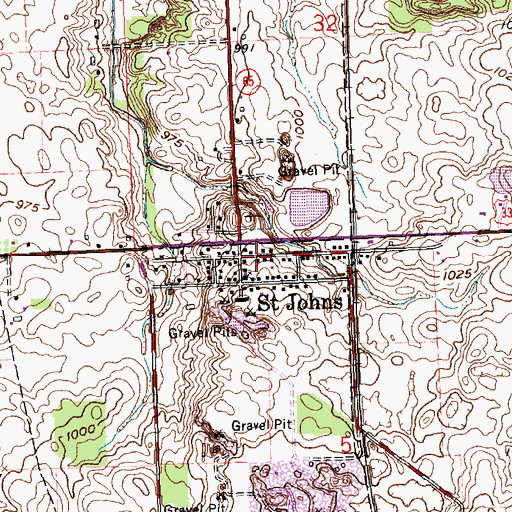 Topographic Map of Saint Johns, OH