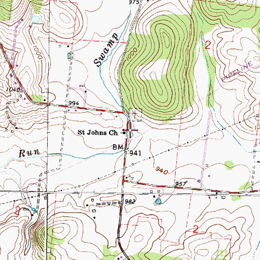 Topographic Map of Saint Johns Church, OH