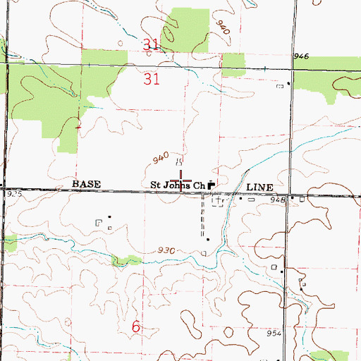 Topographic Map of Saint Johns Church, OH