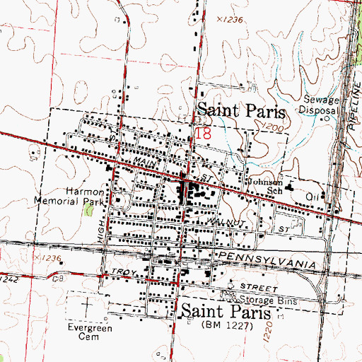 Topographic Map of Saint Paris, OH