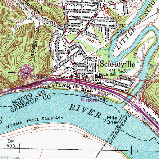 Topographic Map of Sciotoville, OH