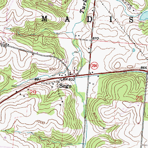 Topographic Map of Sego, OH