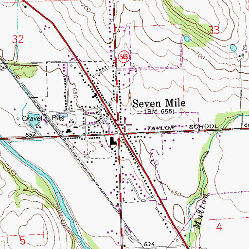Topographic Map of Seven Mile, OH