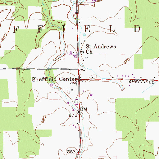 Topographic Map of Sheffield Center, OH
