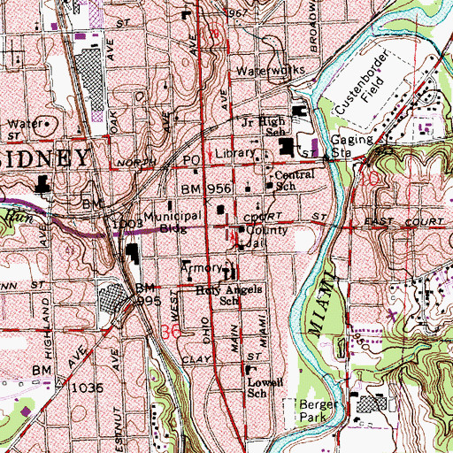 Topographic Map of Sidney, OH