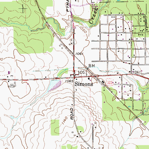 Topographic Map of Simons, OH