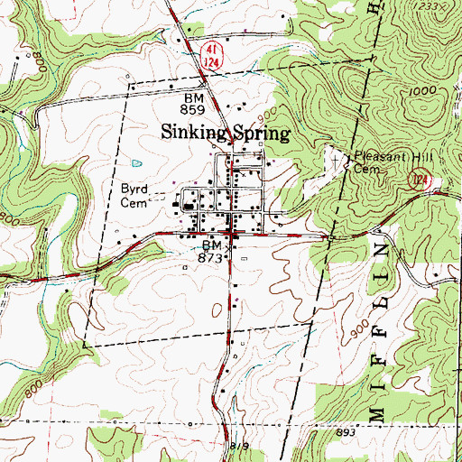 Topographic Map of Sinking Spring, OH