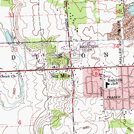 Topographic Map of Six Mile, OH