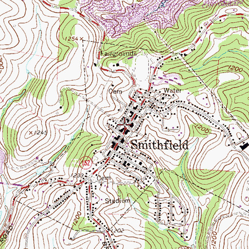 Topographic Map of Smithfield, OH