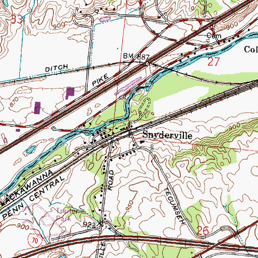 Topographic Map of Snyderville, OH