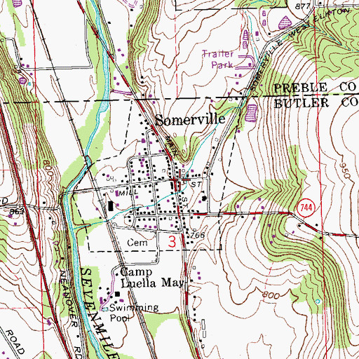 Topographic Map of Somerville, OH