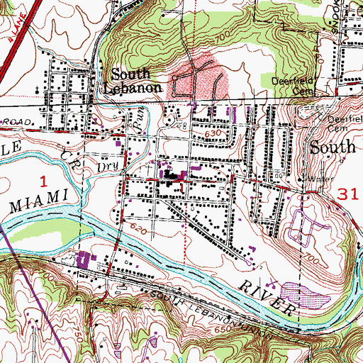 Topographic Map of South Lebanon, OH