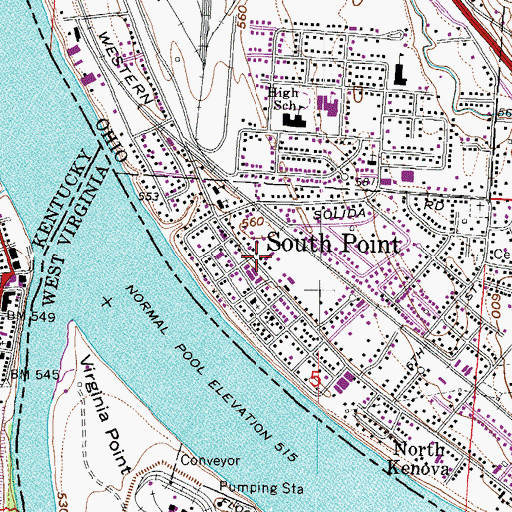 Topographic Map of South Point, OH