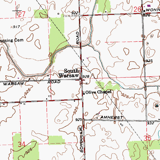 Topographic Map of South Warsaw, OH