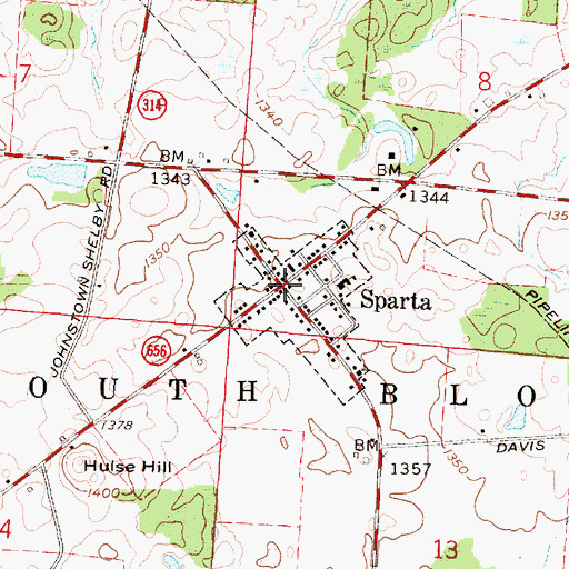 Topographic Map of Sparta, OH