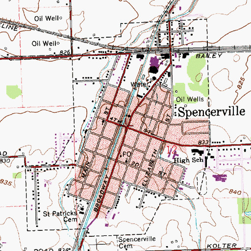 Topographic Map of Spencerville, OH