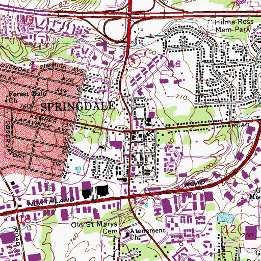 Topographic Map of Springdale, OH
