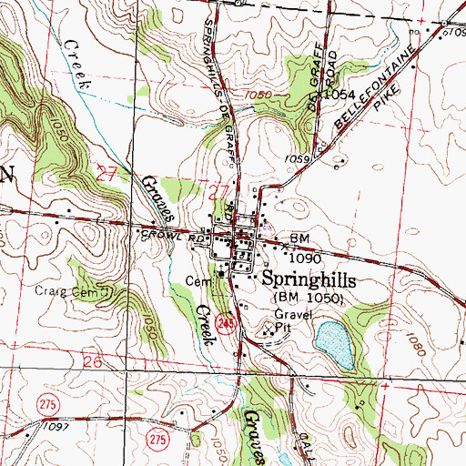 Topographic Map of Springhills, OH