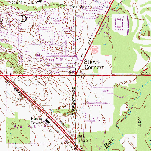 Topographic Map of Starrs Corners, OH