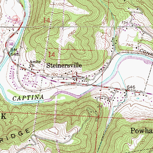 Topographic Map of Steinersville, OH