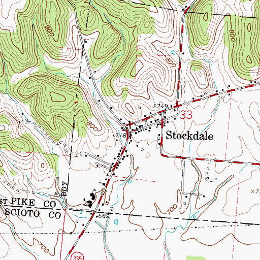Topographic Map of Stockdale, OH