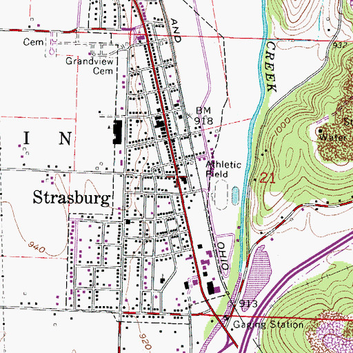 Topographic Map of Strasburg, OH