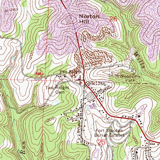 Topographic Map of Two Ridges Church, OH