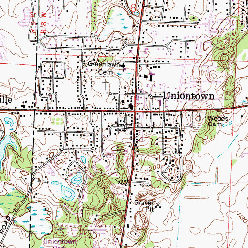Topographic Map of Uniontown, OH