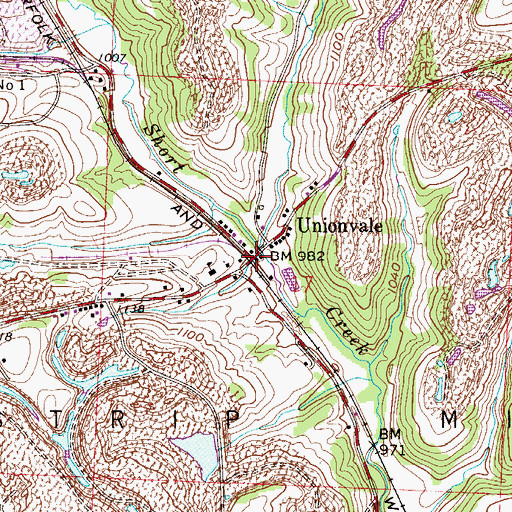 Topographic Map of Unionvale, OH