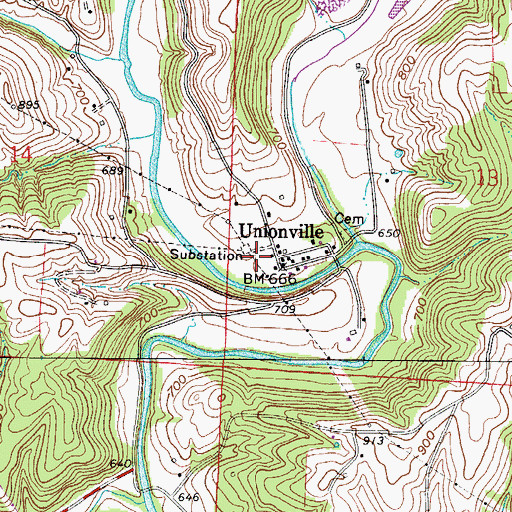 Topographic Map of Unionville, OH