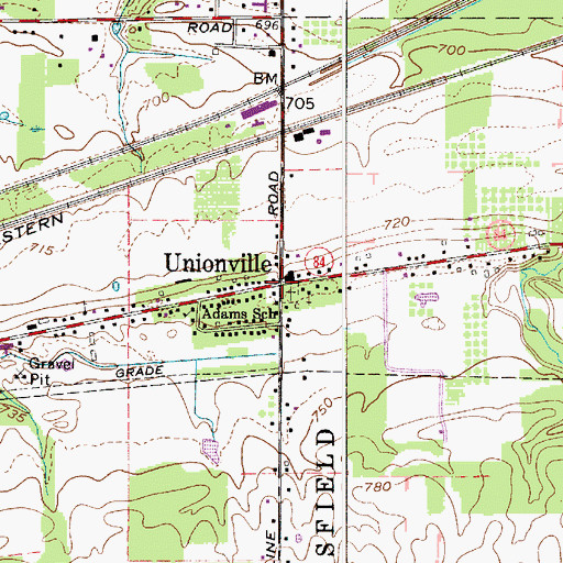 Topographic Map of Unionville, OH