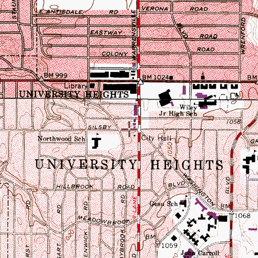 Topographic Map of University Heights, OH