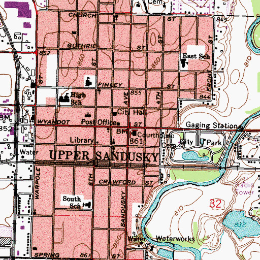 Topographic Map of Upper Sandusky, OH