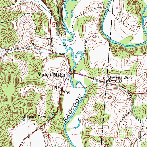 Topographic Map of Vales Mills, OH