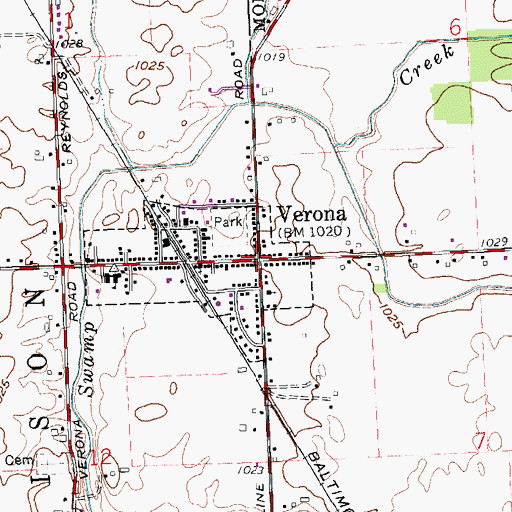 Topographic Map of Verona, OH