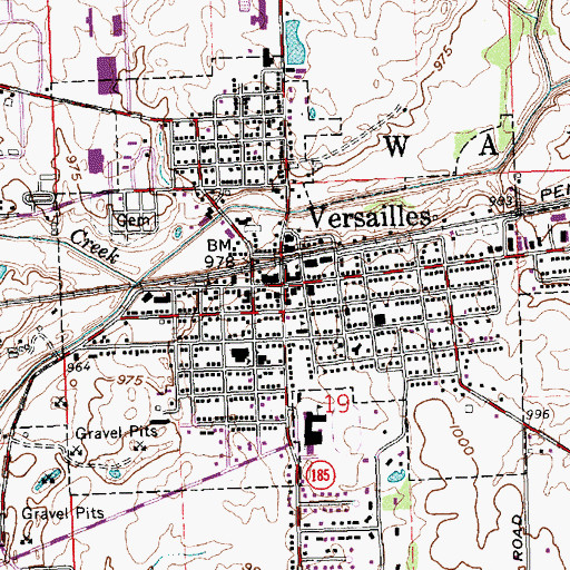 Topographic Map of Versailles, OH