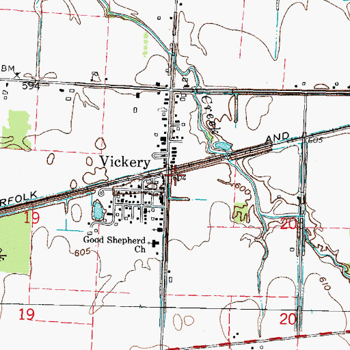 Topographic Map of Vickery, OH