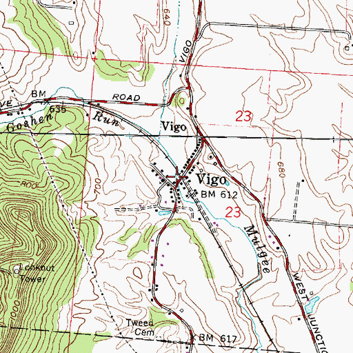 Topographic Map of Vigo, OH