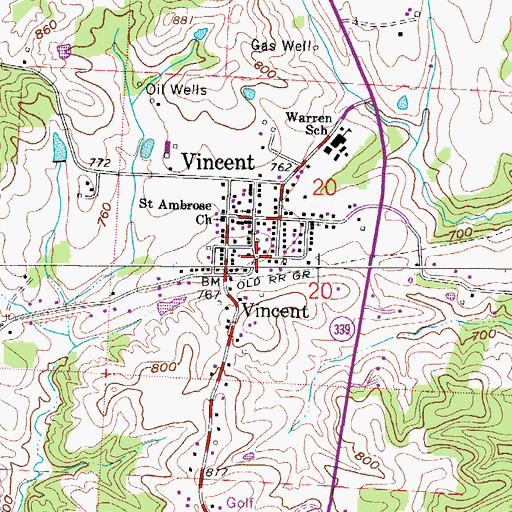 Topographic Map of Vincent, OH