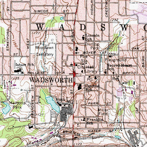 Topographic Map of Wadsworth, OH