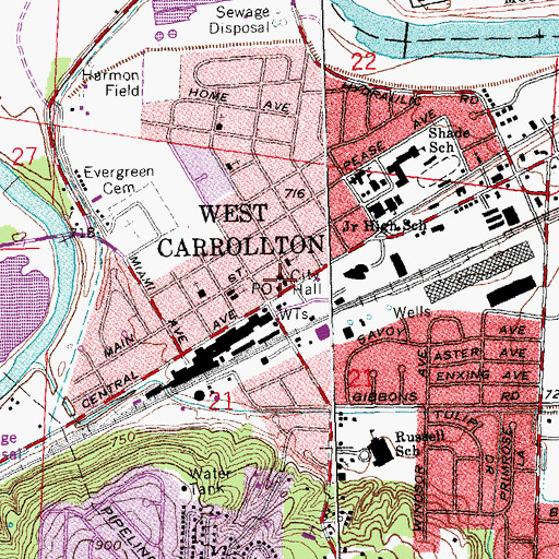 Topographic Map of West Carrollton, OH