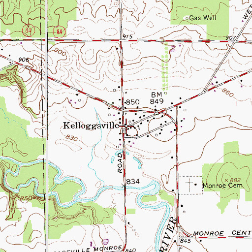 Topographic Map of Kelloggsville, OH