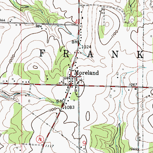 Topographic Map of Moreland, OH
