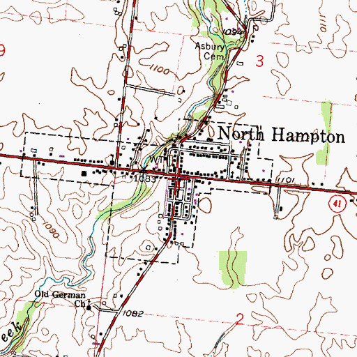 Topographic Map of North Hampton, OH