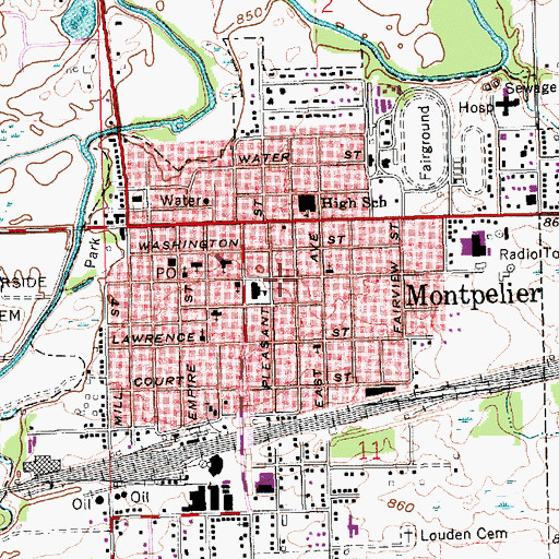 Topographic Map of Montpelier, OH