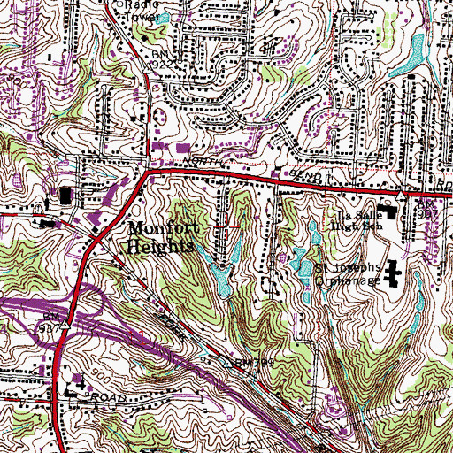 Topographic Map of Monfort Heights, OH