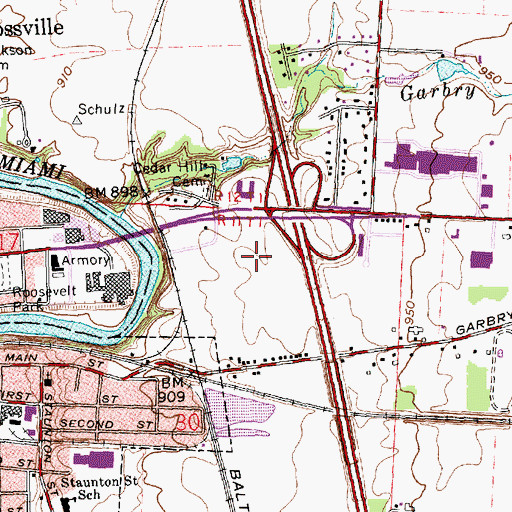 Topographic Map of Miami Valley Centre Shopping Center, OH
