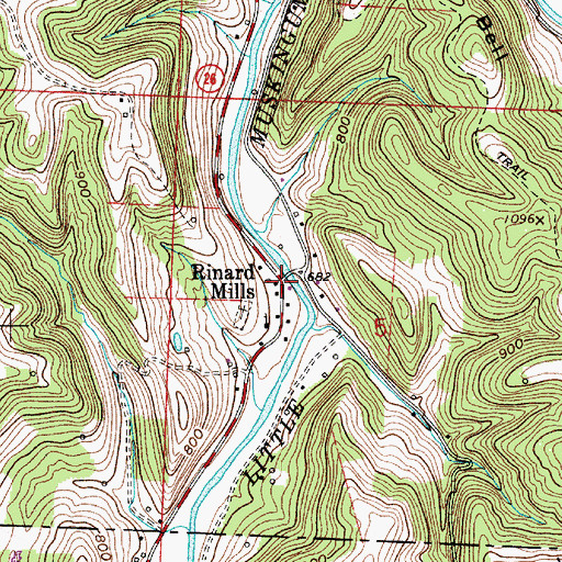 Topographic Map of Rinard Mills, OH
