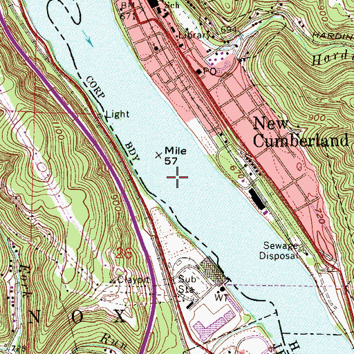 Topographic Map of Freemans, OH
