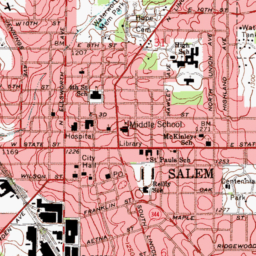 Topographic Map of Salem Middle School, OH